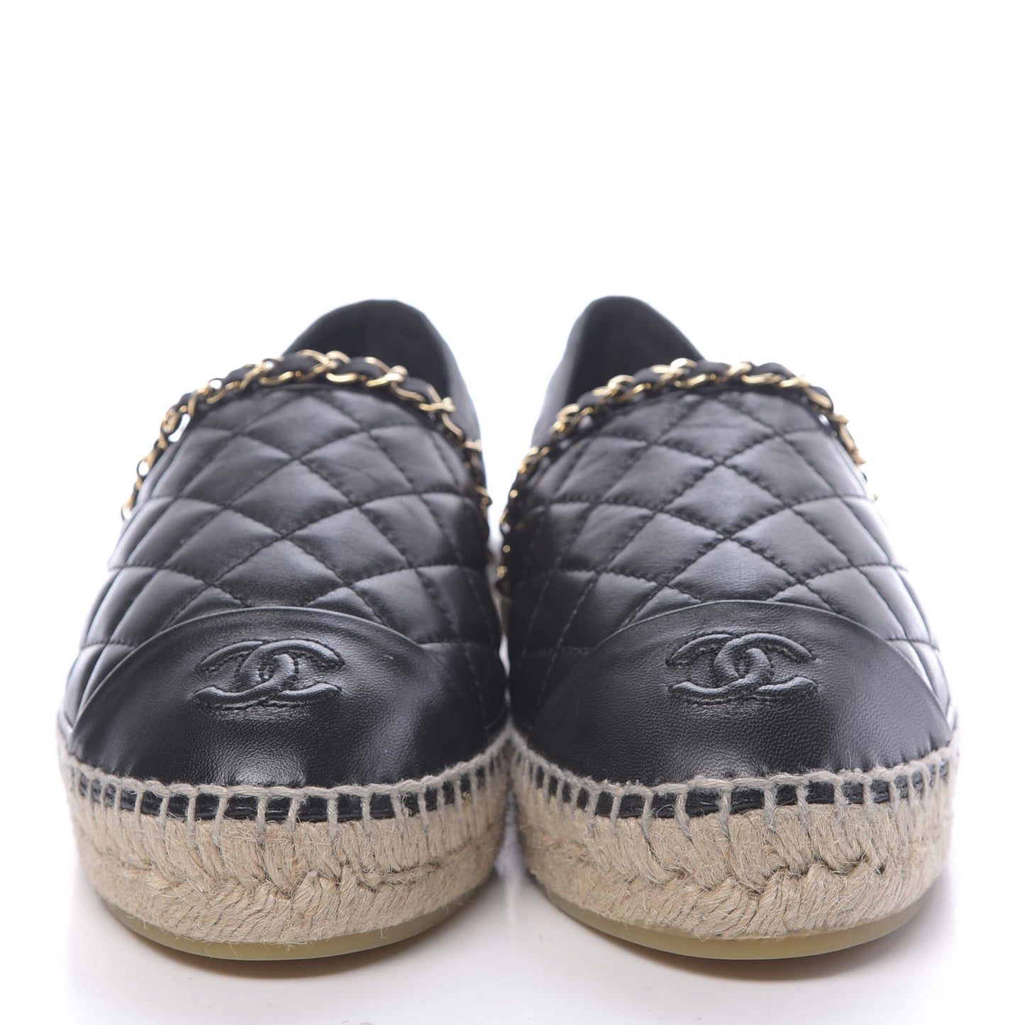 Lambskin Quilted CC Chain Espadrilles 39 Black