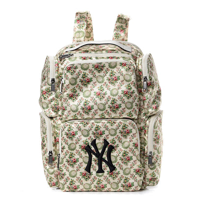 Gucci X MLB Satin Floral Print NY Yankees Patch Backpack Ivory Green 1 of 10