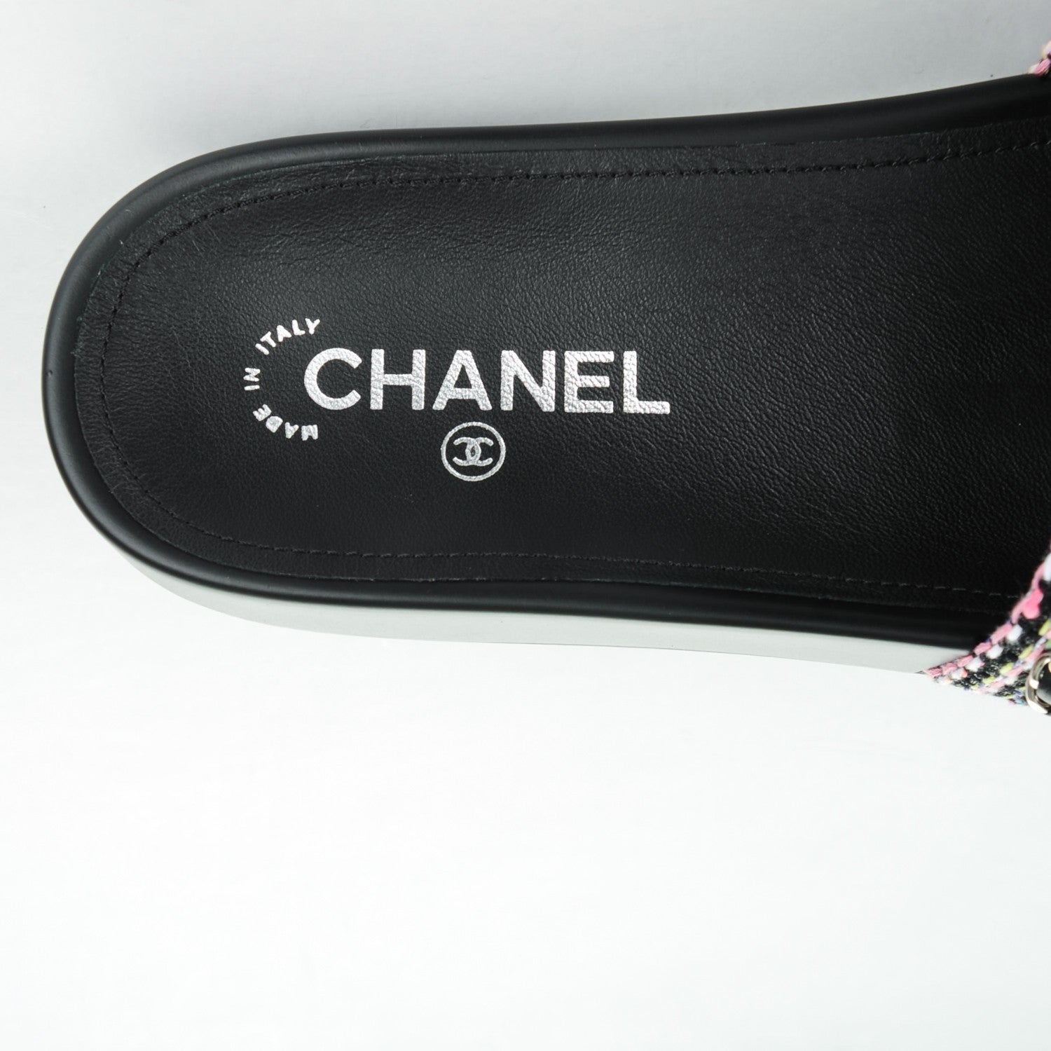 Chanel Tweed Lambskin Chain Flat Sandals Black 41 Multicolor 8 of 8