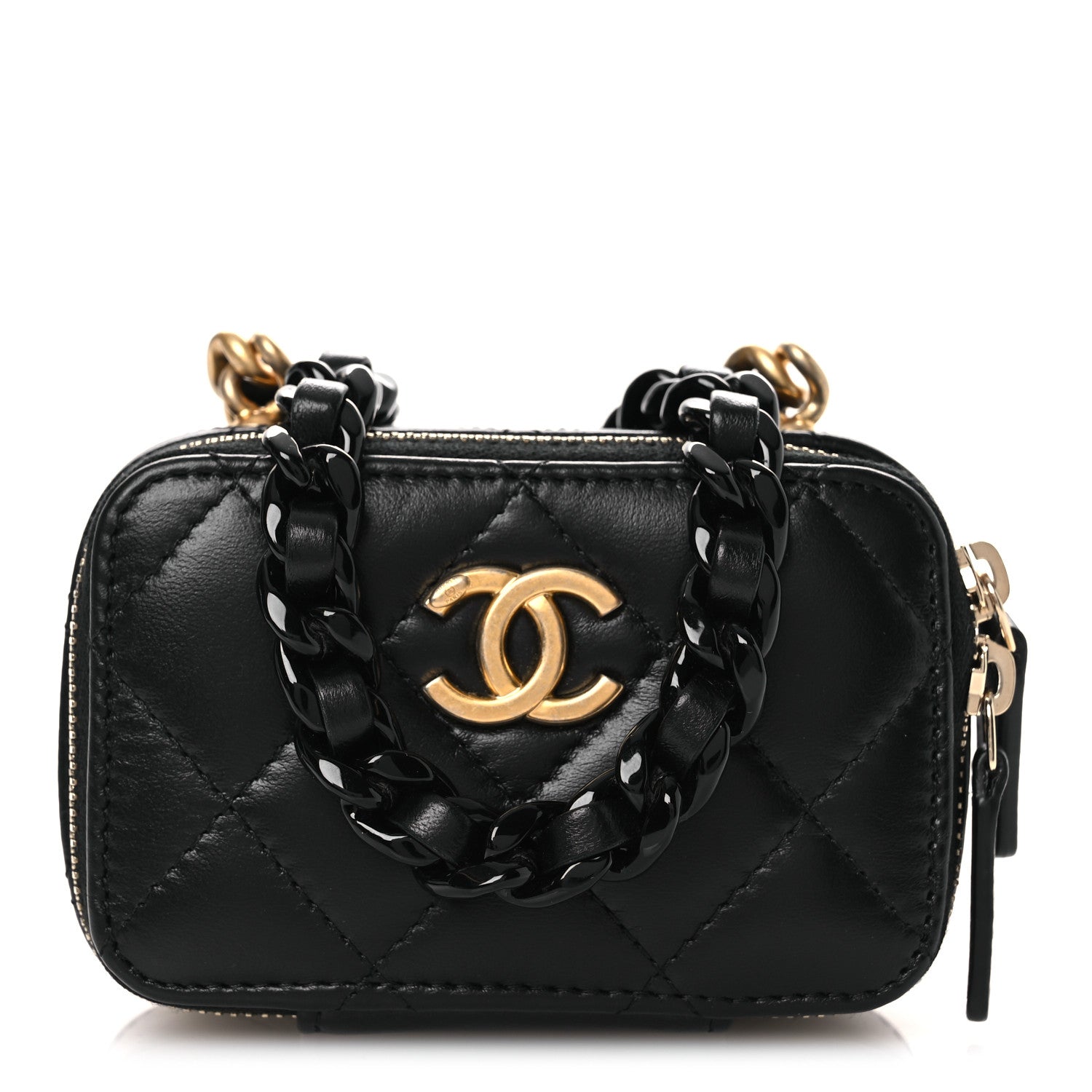 Chanel Lambskin Quilted Mini Lacquered Chain Clutch Black 1 of 10