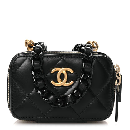 Chanel Lambskin Quilted Mini Lacquered Chain Clutch Black 1 of 10