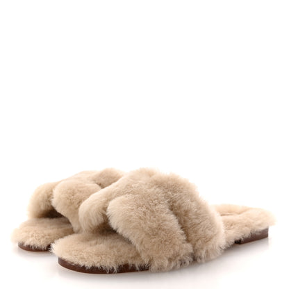Hermes Woolskin Oran Sandals 37.5 Beige Argile 4 of 8