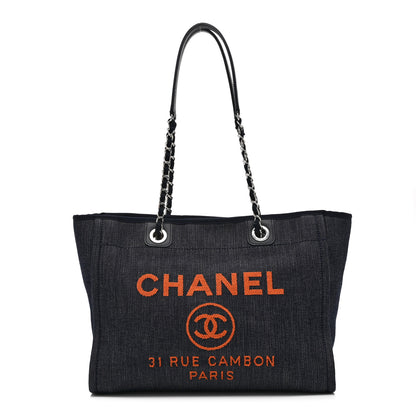 Chanel Denim Small Deauville Tote Blue Orange 1 of 10