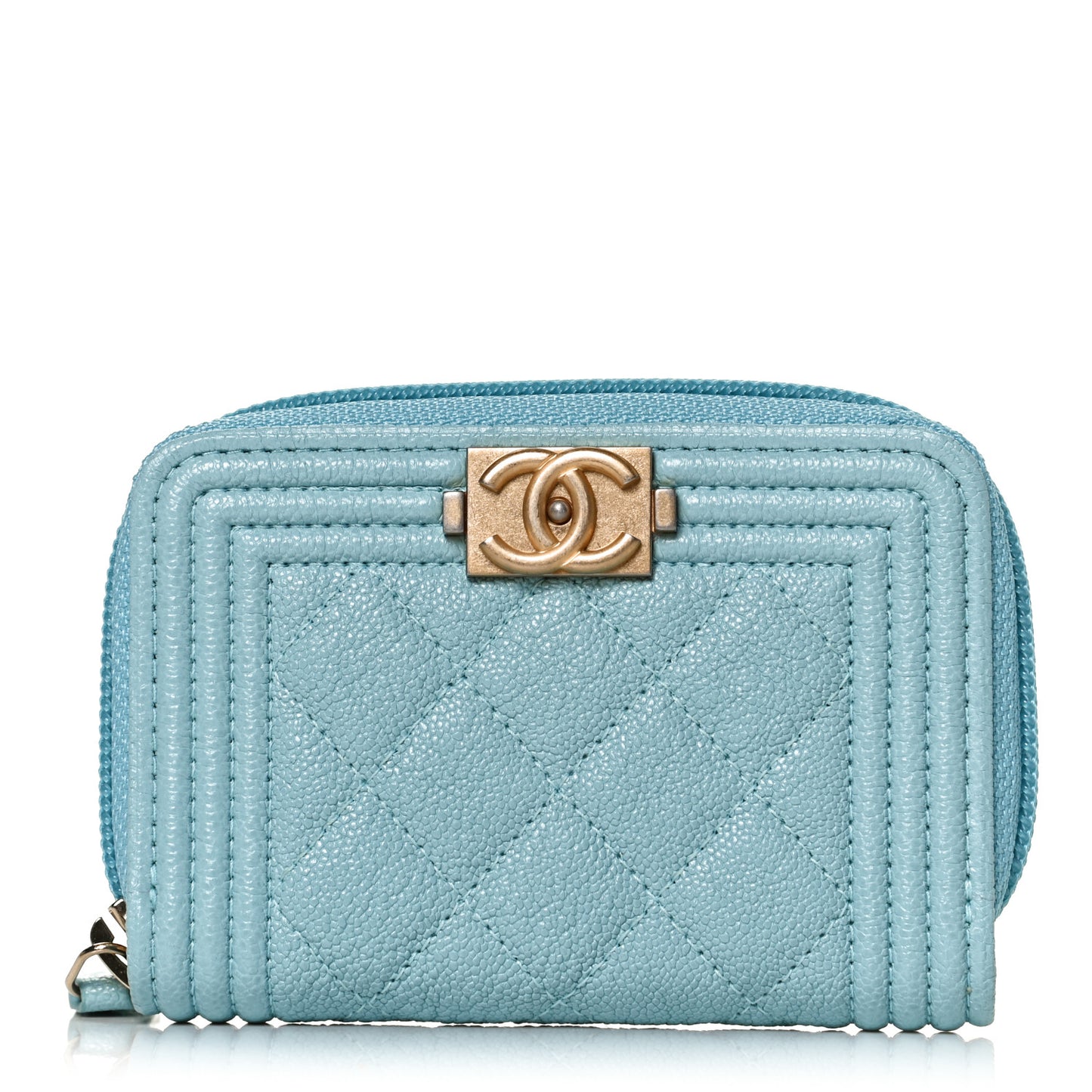 Caviar Quilted Boy Zip Around Coin Purse Wallet Turquoise