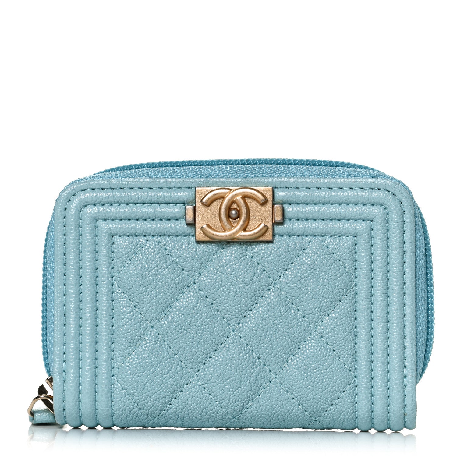 Chanel Caviar Quilted Boy Zip Around Coin Purse Wallet Turquoise 1 of 10