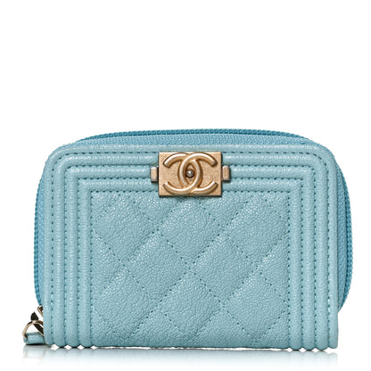 Chanel Caviar Quilted Boy Zip Around Coin Purse Wallet Turquoise 1 of 10