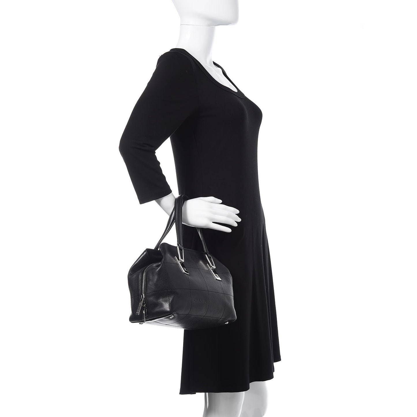 Caviar Square Stitched Medium Tote Black