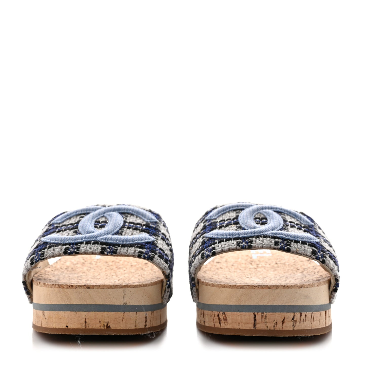 Tweed Mixed Fibers Cork CC Mule Sandal 40 Navy Blue White Blue