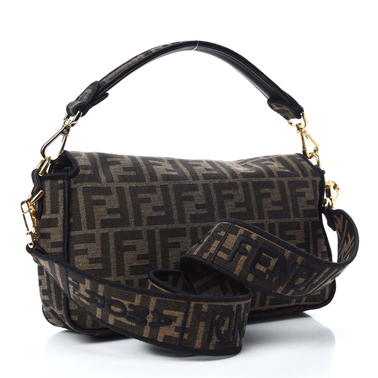 Fendi Fabric Jacquard FF 1974 Medium Baguette Tobacco Moro Black 3 of 11