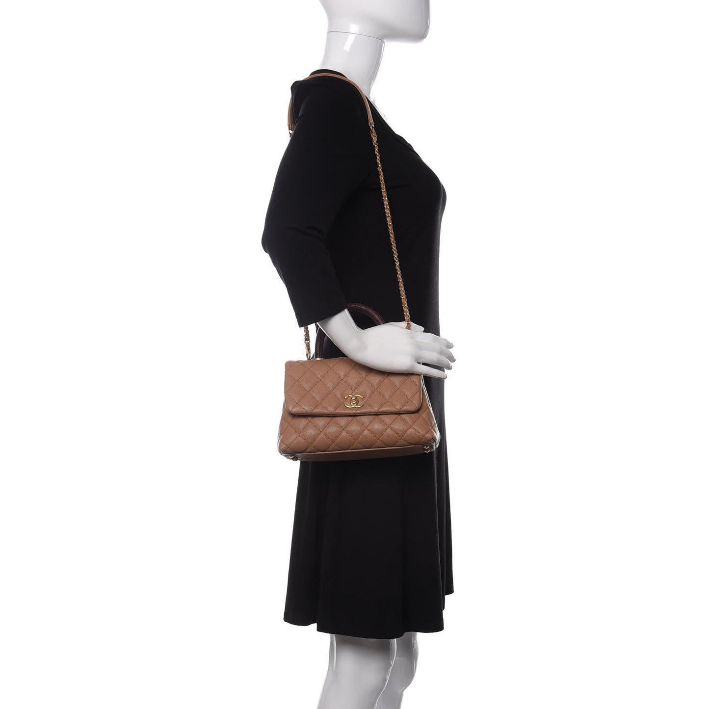 Caviar Lizard Quilted Mini Coco Handle Flap Beige