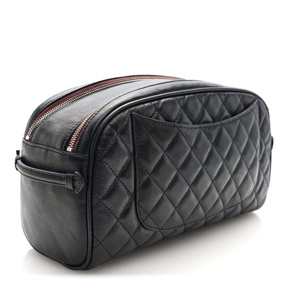 Chanel Lambskin Quilted Large Curvy Pouch Cosmetic Case Black 6 of 14