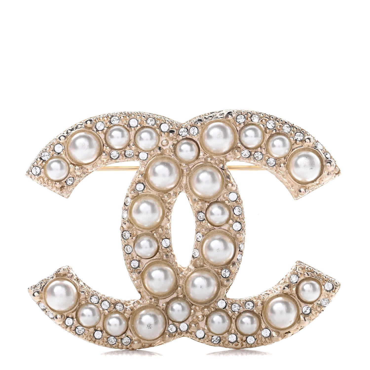 Chanel Metal Crystal Graduated Pearl CC Brooch Gold 1 of 7