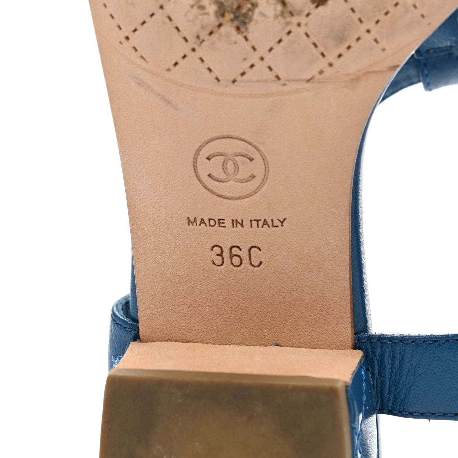 Chanel Lambskin Chain CC Logo Thong Sandals 36 Blue 6 of 7