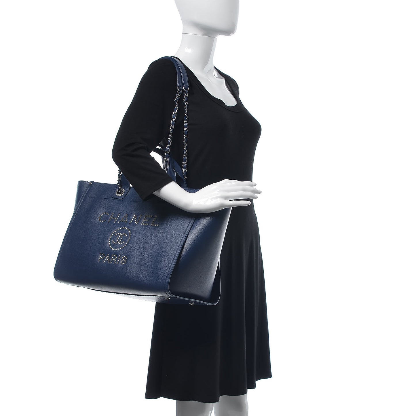 Caviar Medium Studded Deauville Tote Blue