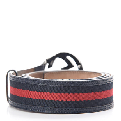 Gucci Calfskin Web Interlocking G Belt 95 38 Navy 3 of 13