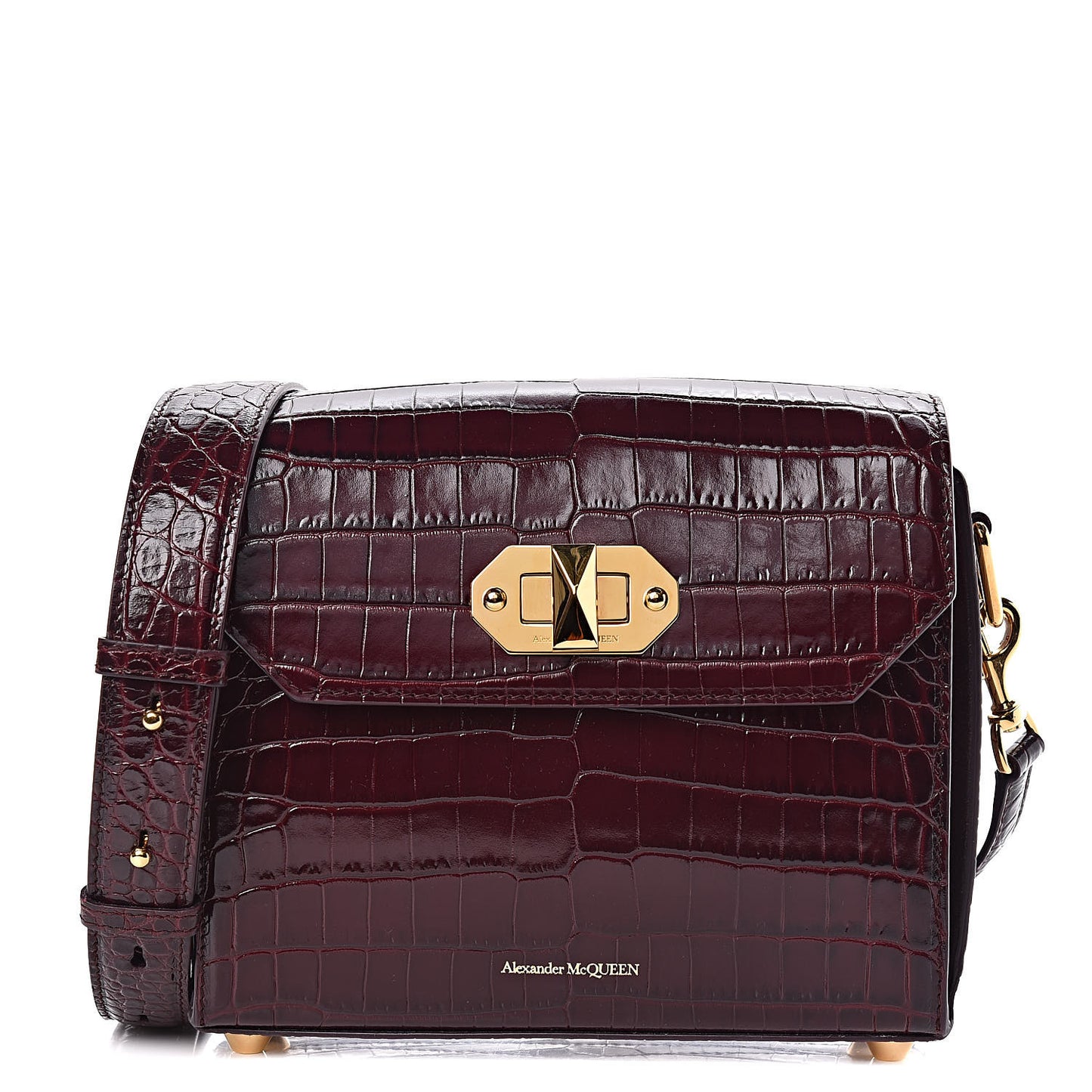 Calfskin Crocodile Embossed Box Shoulder Bag 21 Velvet Red