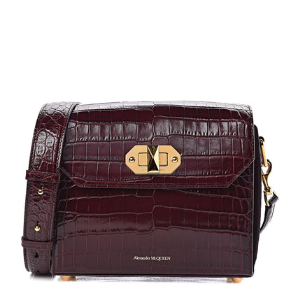 Alexander McQueen Calfskin Crocodile Embossed Box Shoulder Bag 21 Velvet Red 1 of 9