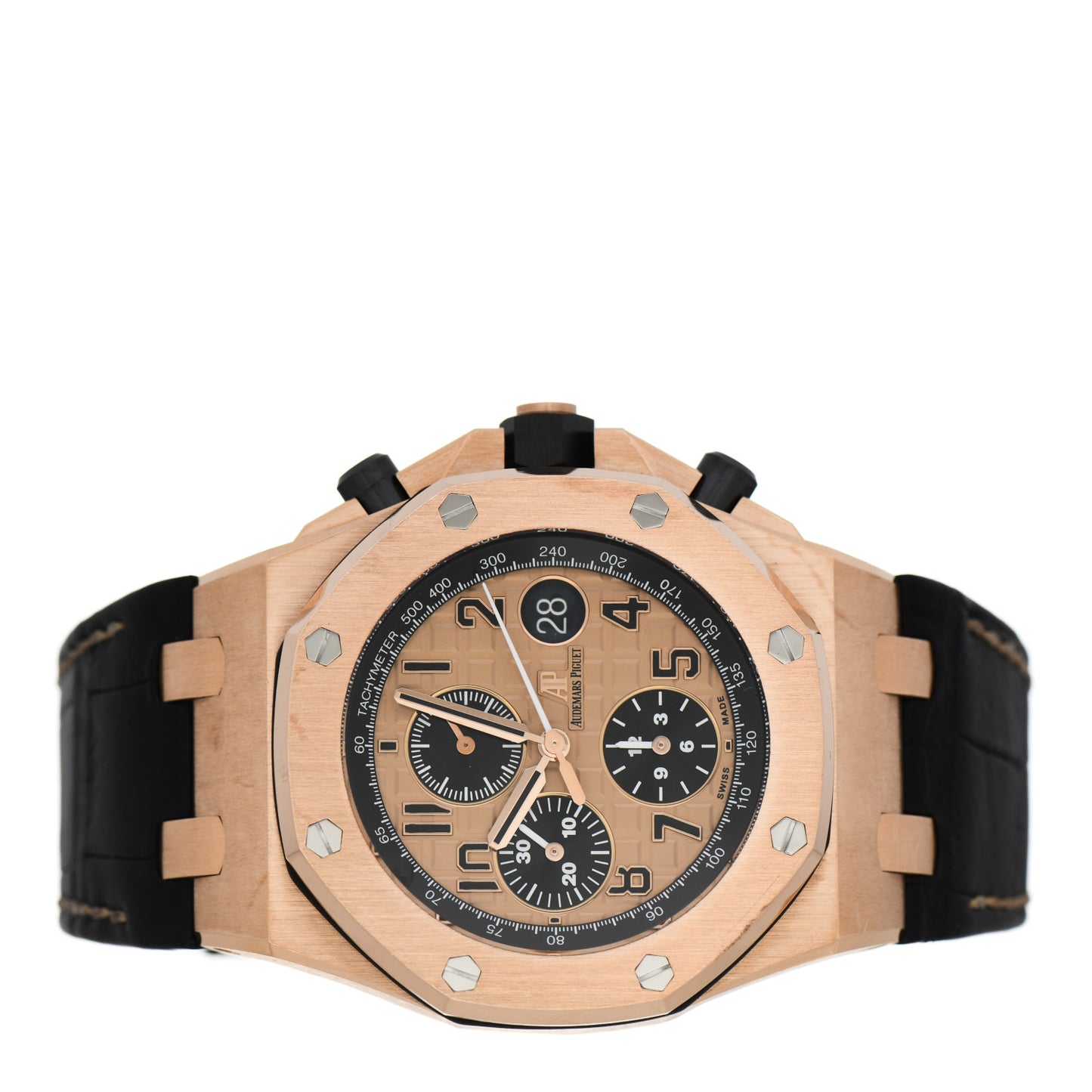 18K Rose Gold Alligator 42mm Royal Oak Offshore Chronograph Automatic Watch Gold 26470OR.OO.A002CR.01