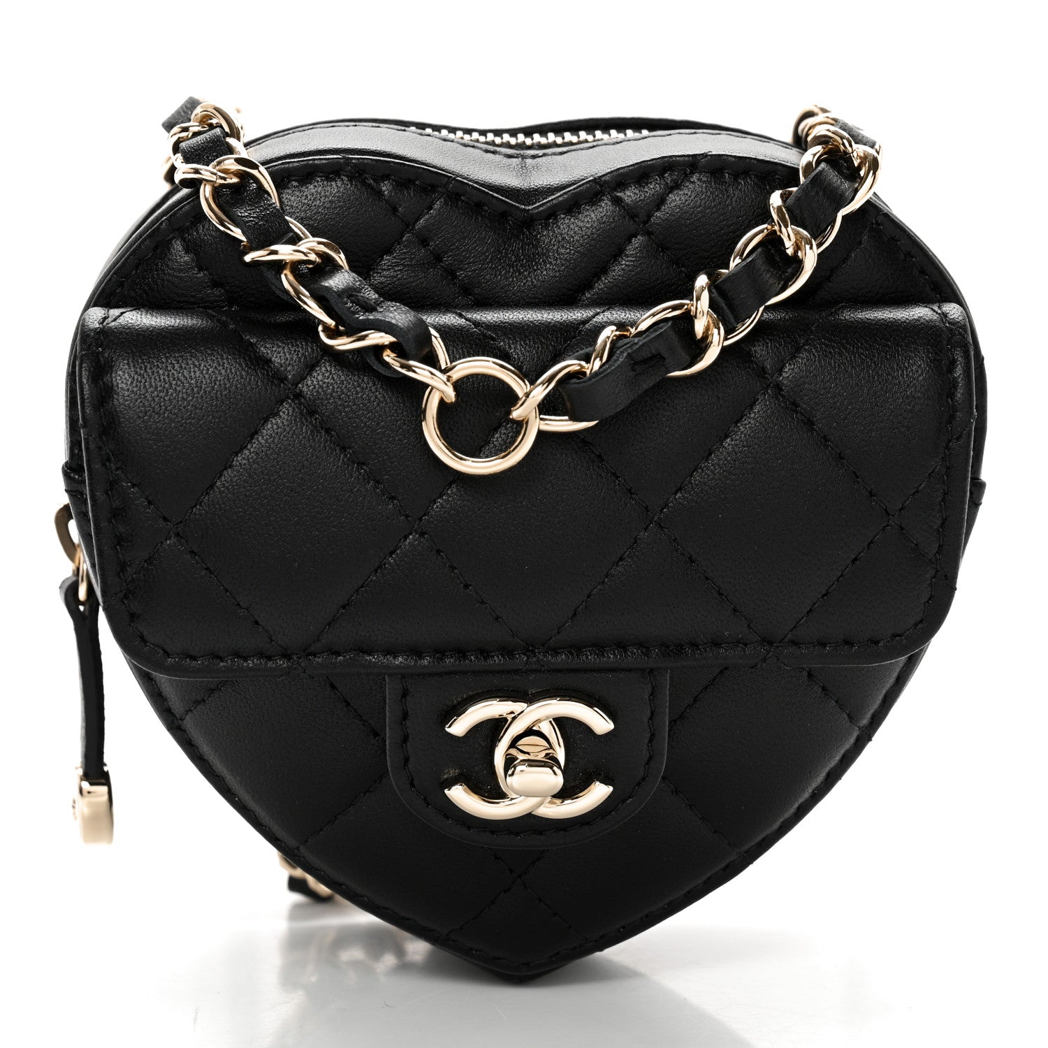 Chanel Lambskin Quilted CC In Love Heart Waist Belt Bag With Chain Black 1 of 10