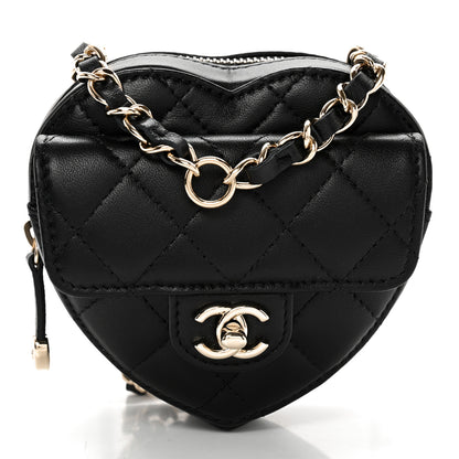 Chanel Lambskin Quilted CC In Love Heart Waist Belt Bag With Chain Black 1 of 10