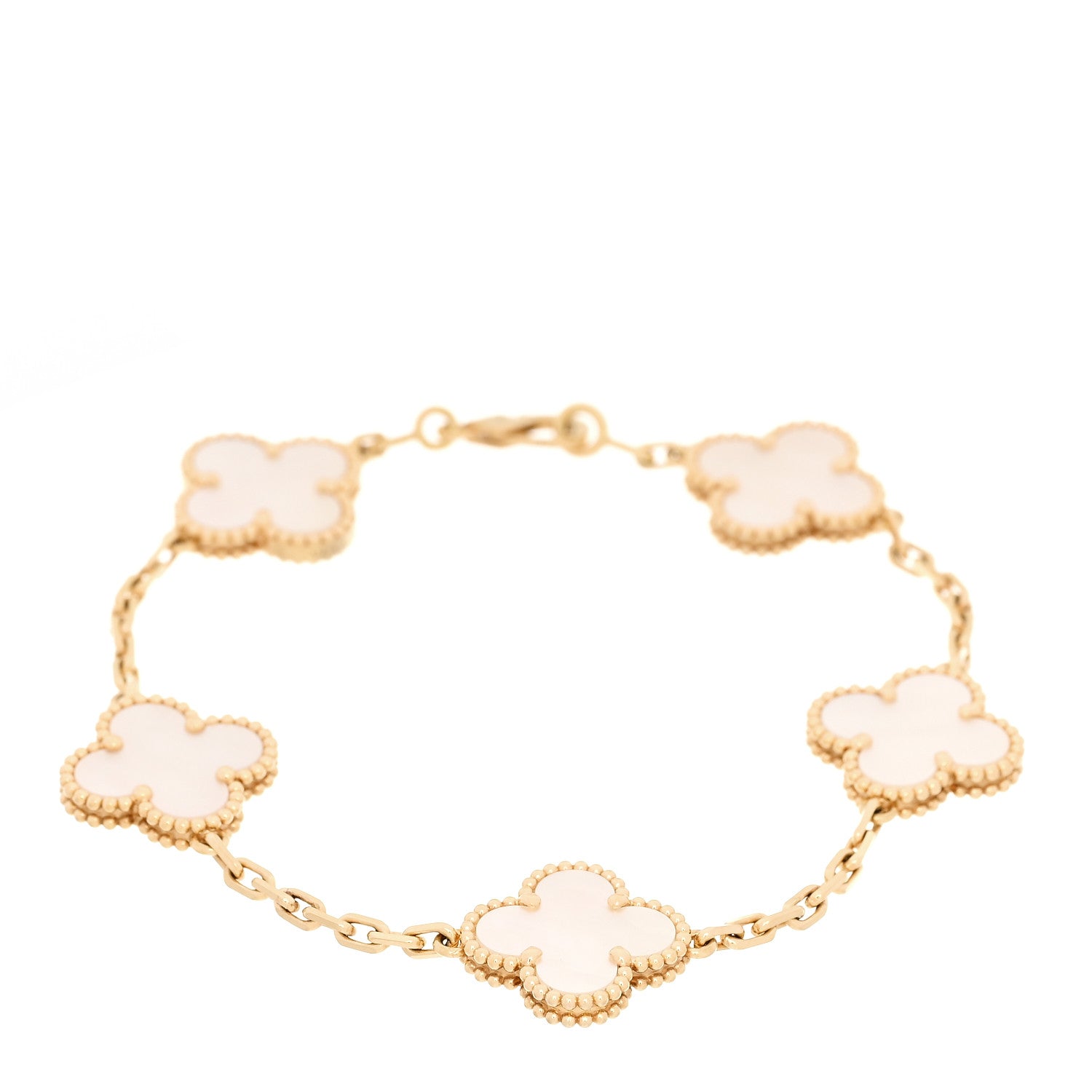 Van Cleef & Arpels 18K Yellow Gold Mother of Pearl 5 Motifs Vintage Alhambra Bracelet 1 of 7