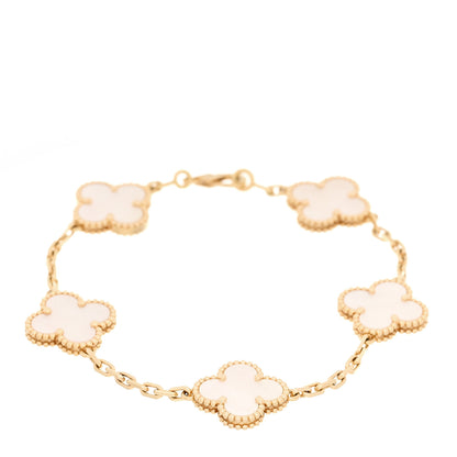 Van Cleef & Arpels 18K Yellow Gold Mother of Pearl 5 Motifs Vintage Alhambra Bracelet 1 of 7