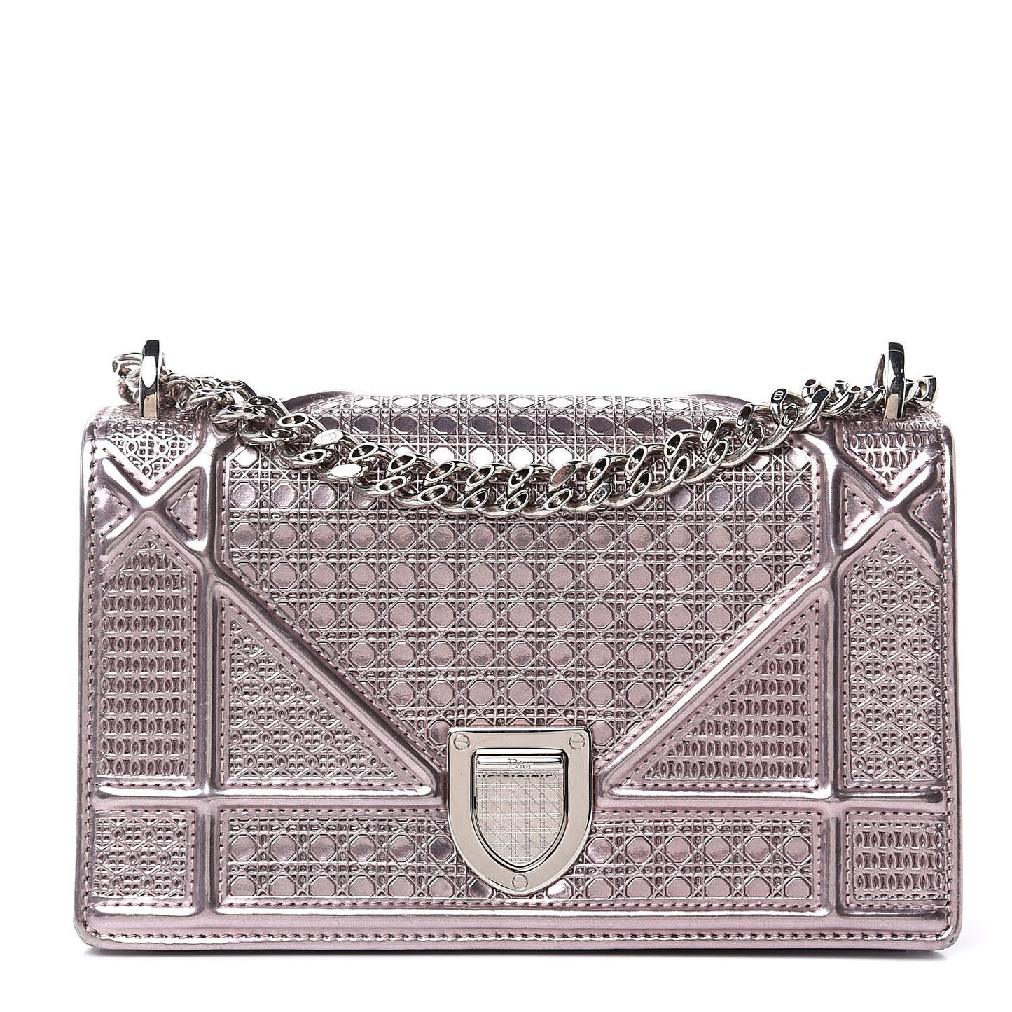 Metallic Patent Micro-Cannage Mini Diorama Flap Bag Pink