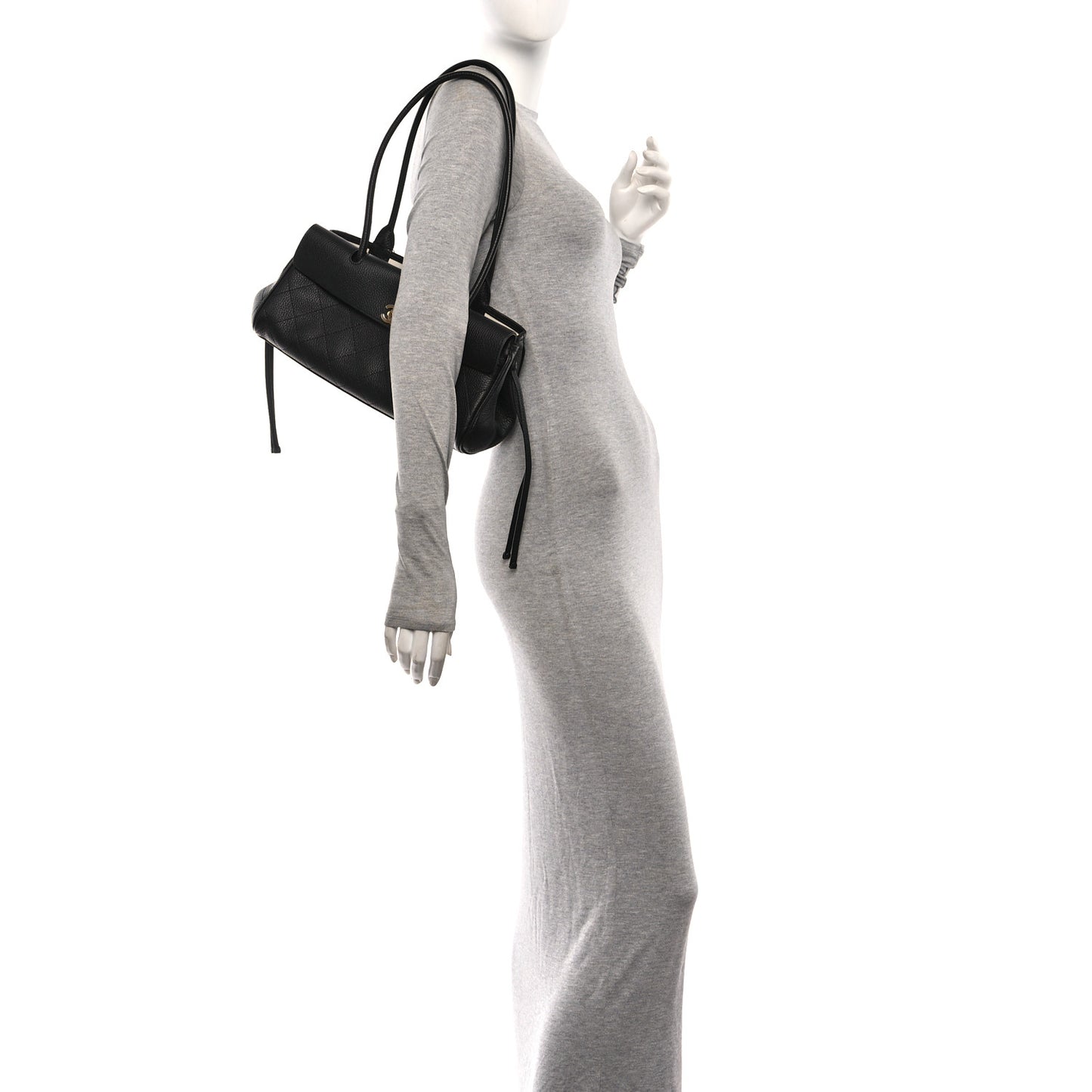 Grained Calfskin Stitched Urban Essentials Small Shopping Bag Black