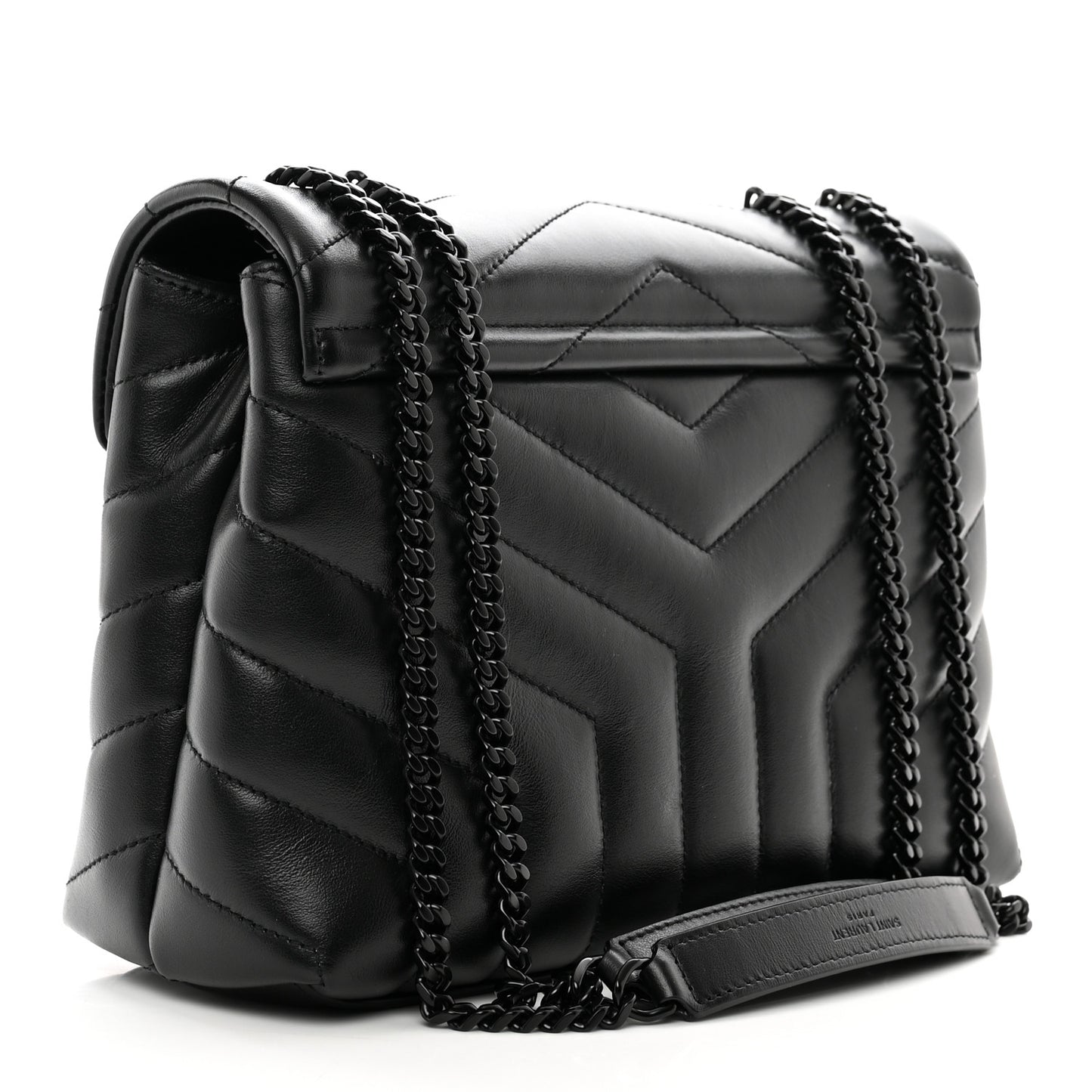 Calfskin Y Quilted Monogram Monochrome Small Loulou Chain Satchel Black