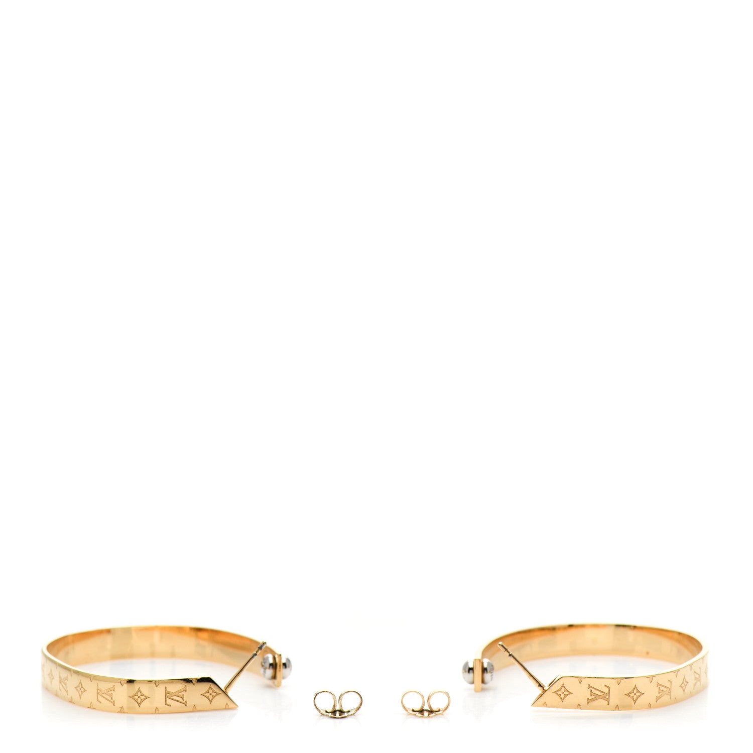 Louis Vuitton Metal Nanogram Hoop Earrings Gold 3 of 5