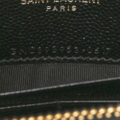 Saint Laurent Grain De Poudre Matelasse Chevron Monogram Envelope Chain Wallet Black 7 of 10