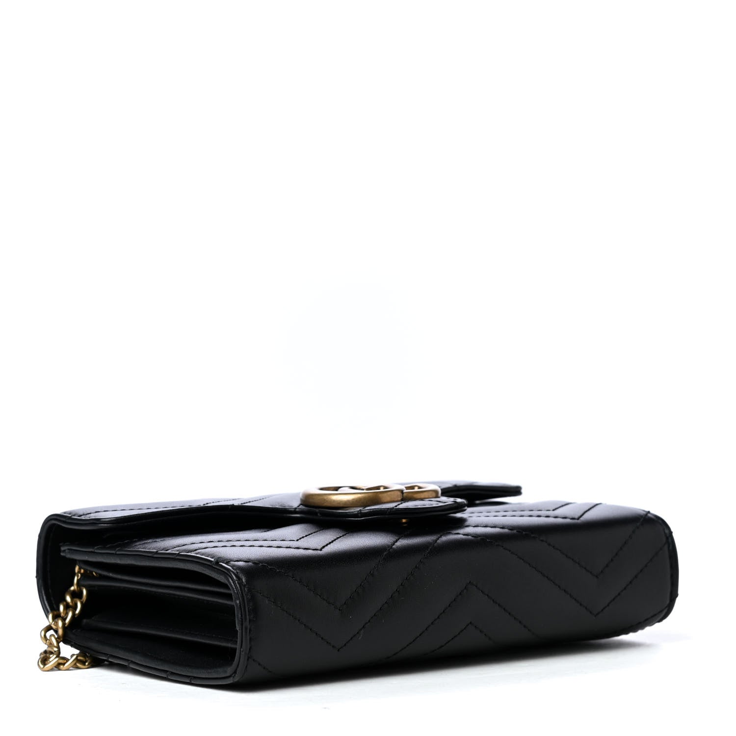 Gucci Calfskin Matelasse GG Marmont Chain Wallet Black 3 of 4
