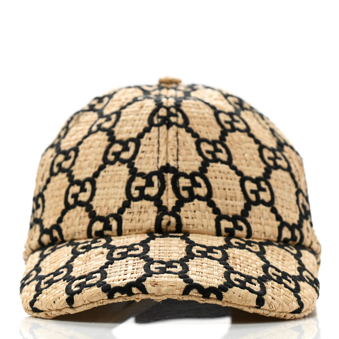 Raffia GG Monogram Elaphe Embroidered Aisha Baseball Hat L Ivory Black