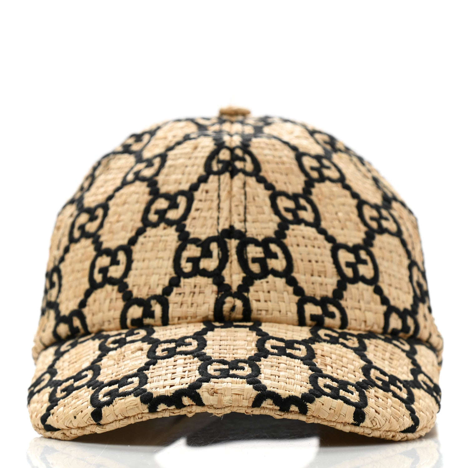 Gucci Raffia GG Monogram Elaphe Embroidered Aisha Baseball Hat L Ivory Black 3 of 10