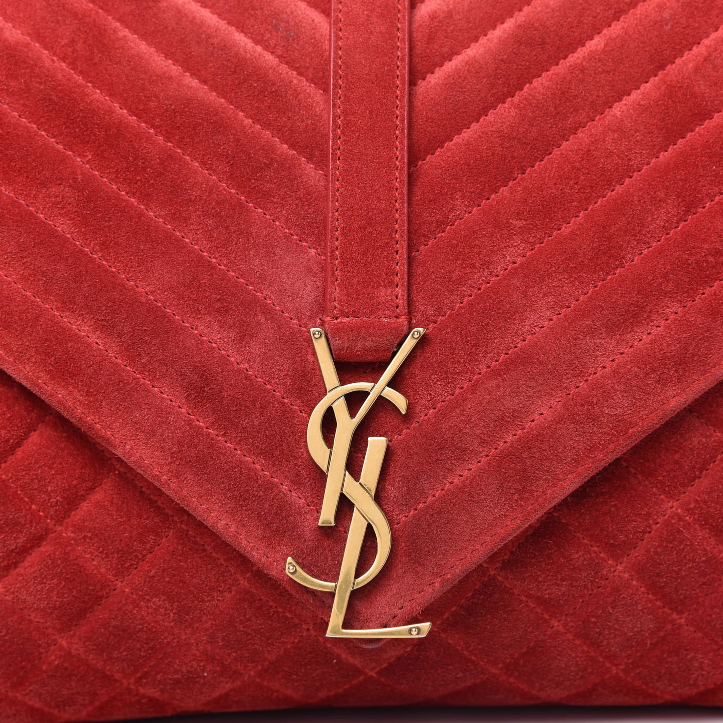 Suede Mixed Matelasse Triquilt Large Monogram Envelope Satchel Red