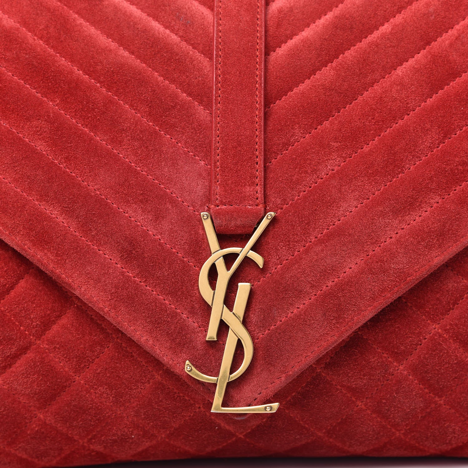 Saint Laurent Suede Mixed Matelasse Triquilt Large Monogram Envelope Satchel Red 10 of 10