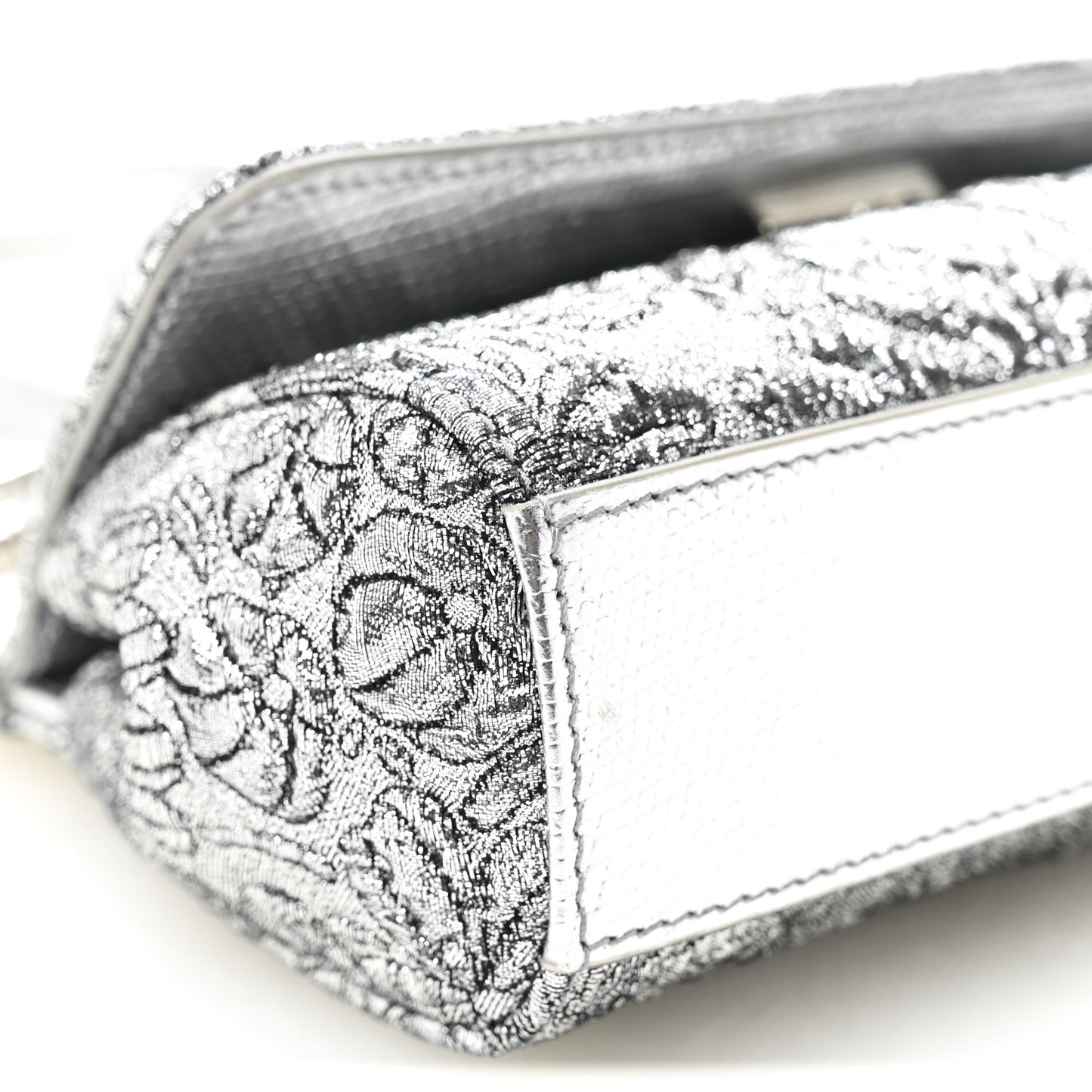 Brocade Fabric Lizard Calfskin Embossed Small Miss Sicily Satchel Silver