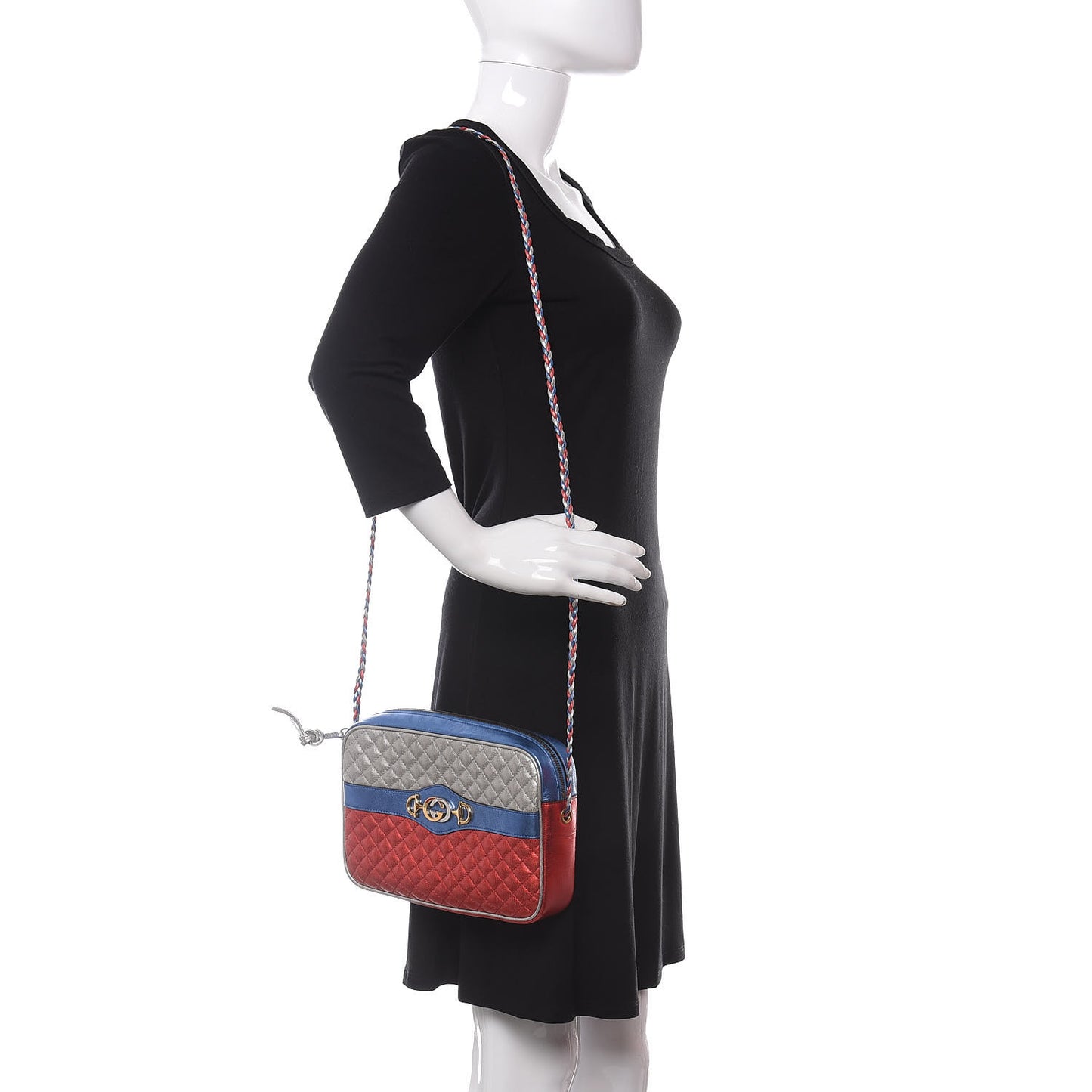 Laminated Nappa Trapuntata Small Zumi Shoulder Bag Rosso Marine Argento