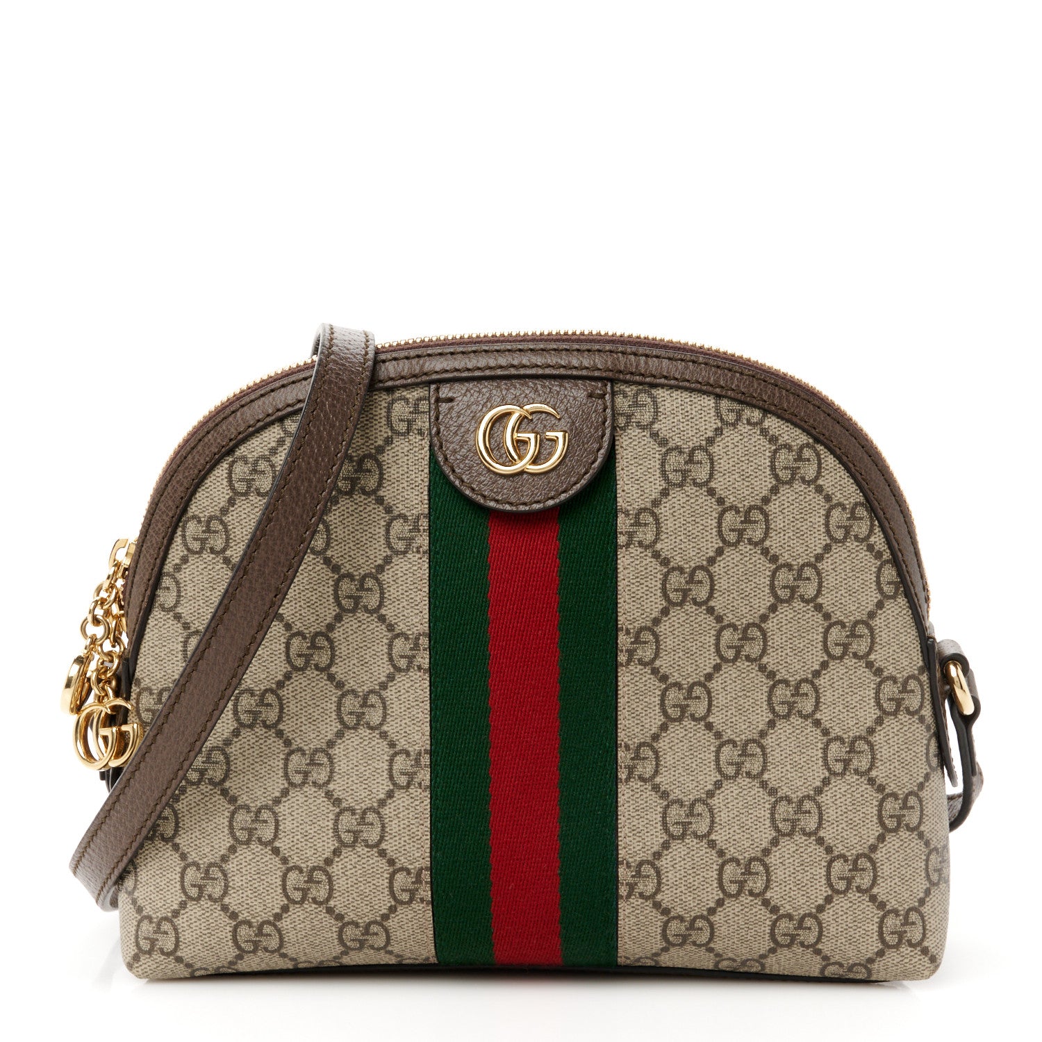 Gucci GG Supreme Monogram Textured Dollar Calfskin Web Small Ophidia Dome Shoulder Bag Beige Ebony New Acero 1 of 11