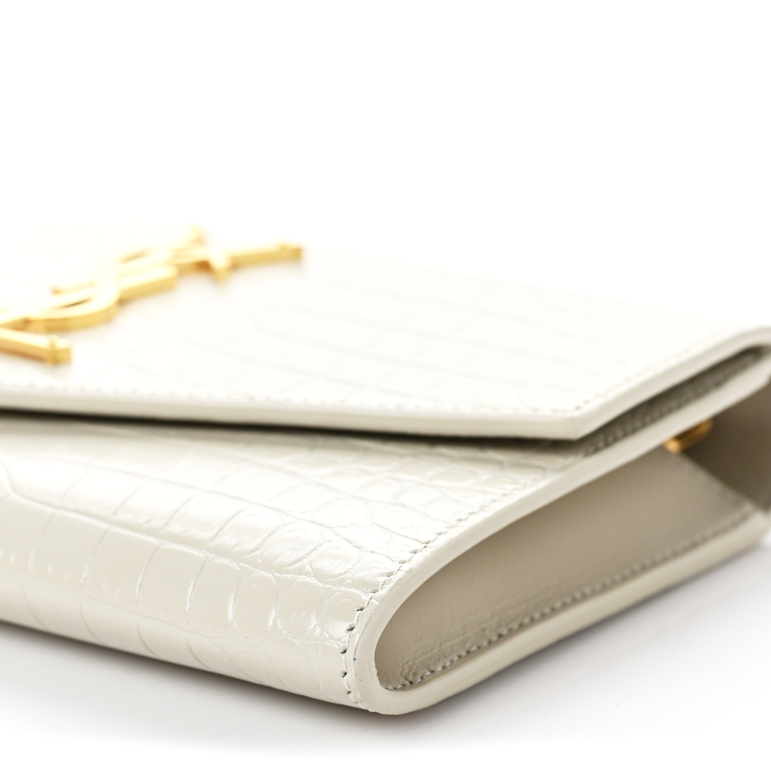 Saint Laurent Calfskin Crocodile Embossed Monogram Uptown Chain Wallet Crema Soft 8 of 8