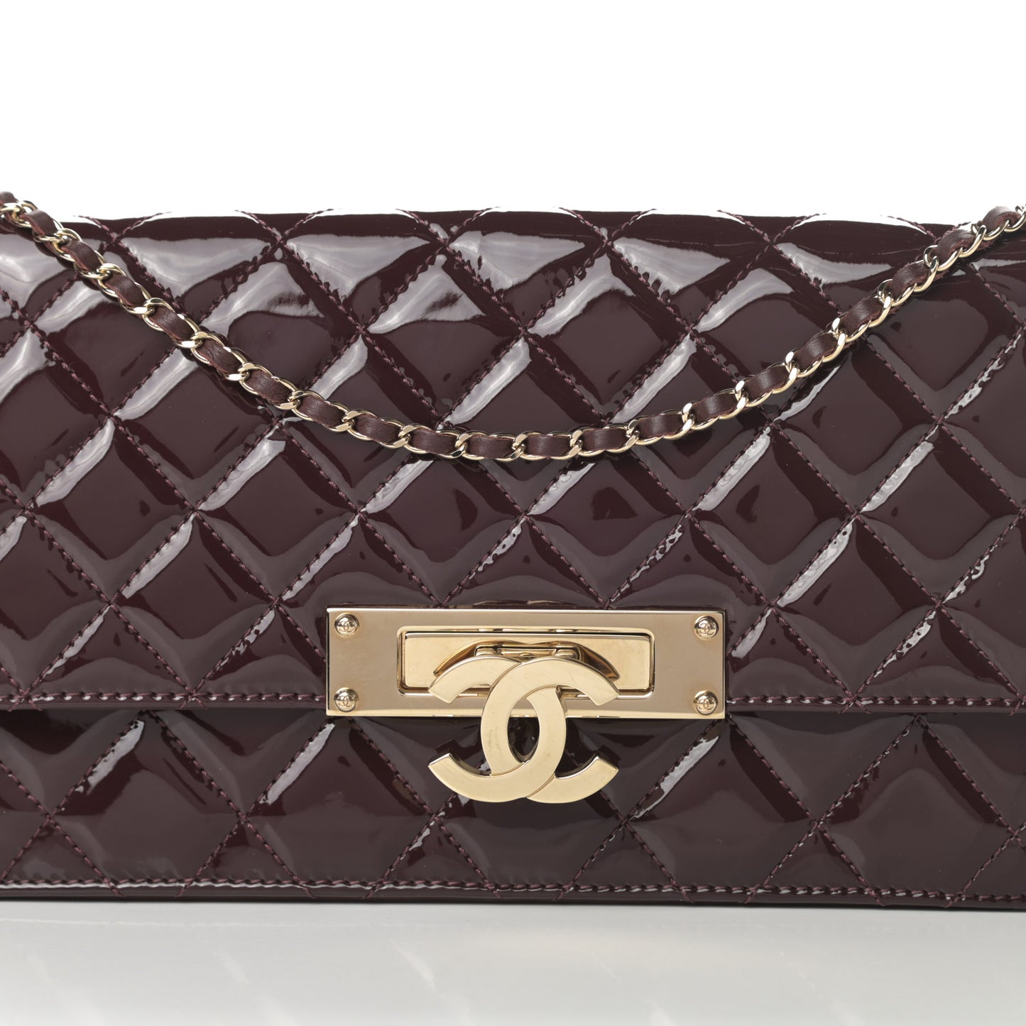 Patent Quilted Golden Class Wallet on Chain WOC Burgundy