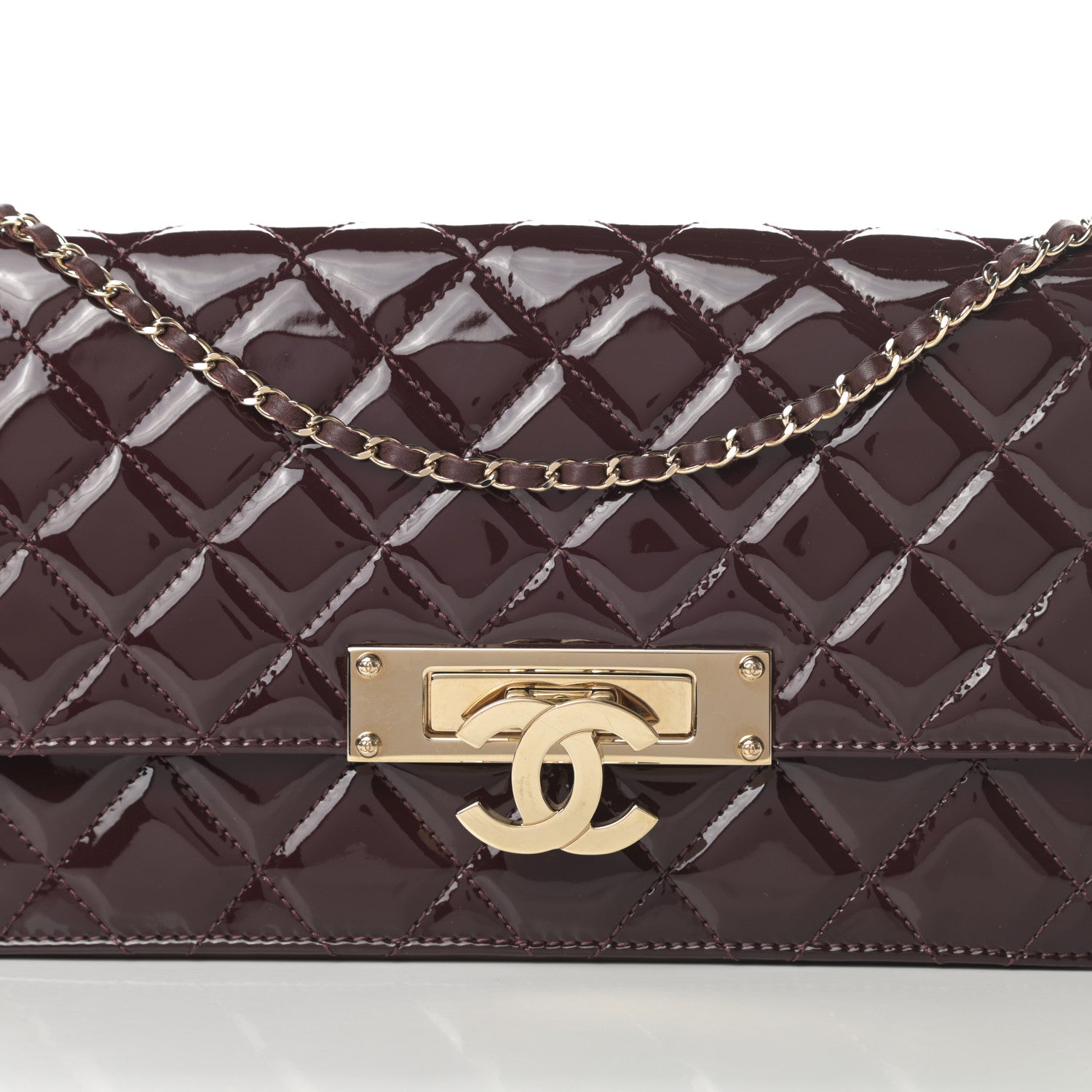 Chanel Patent Quilted Golden Class Wallet on Chain WOC Burgundy 8 of 11