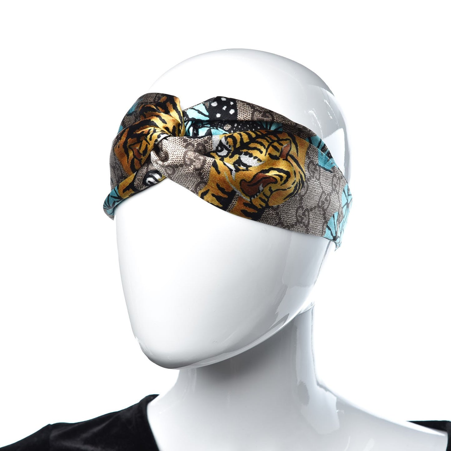 Silk Monogram Bengal Tiger Print Duchesse Headband Blue