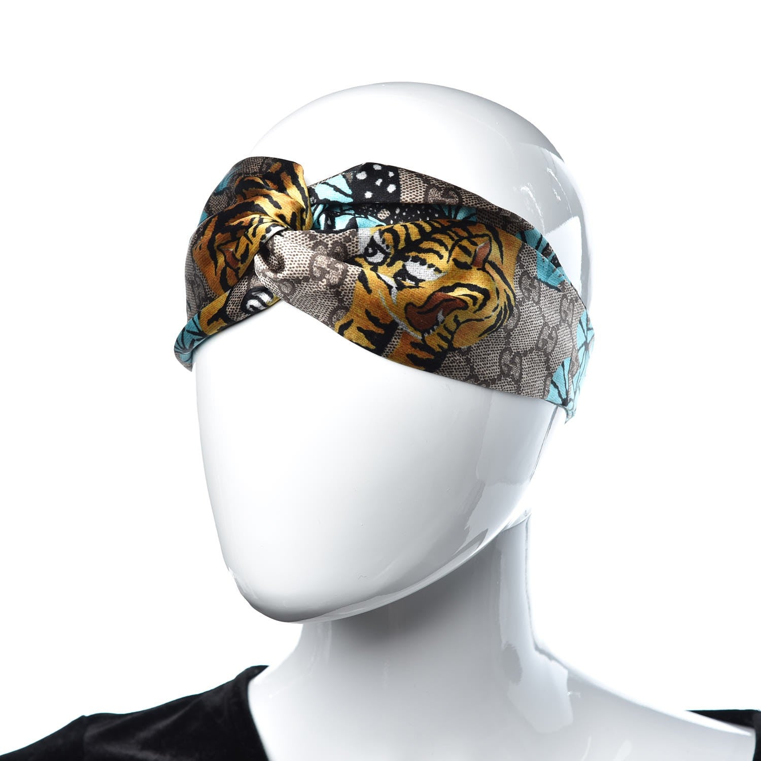 Gucci Silk Monogram Bengal Tiger Print Duchesse Headband Blue 2 of 6