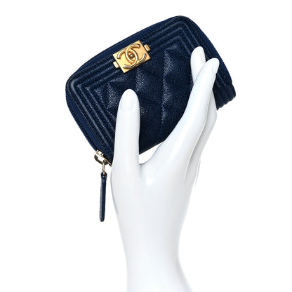 Chanel Caviar Quilted Boy Zip Around Coin Purse Wallet Dark Blue 2 of 10