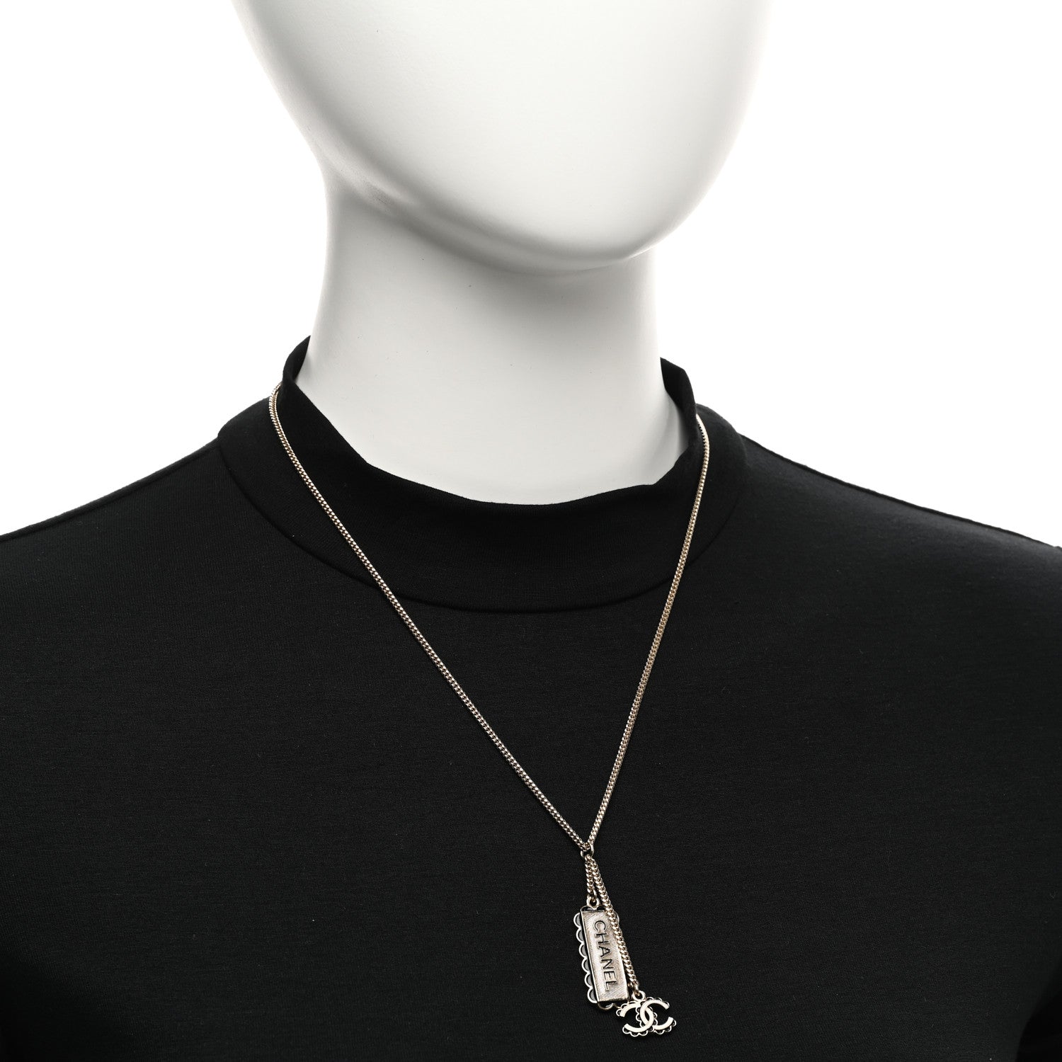 Chanel Enamel CC Logo Necklace Gold Black White 2 of 6