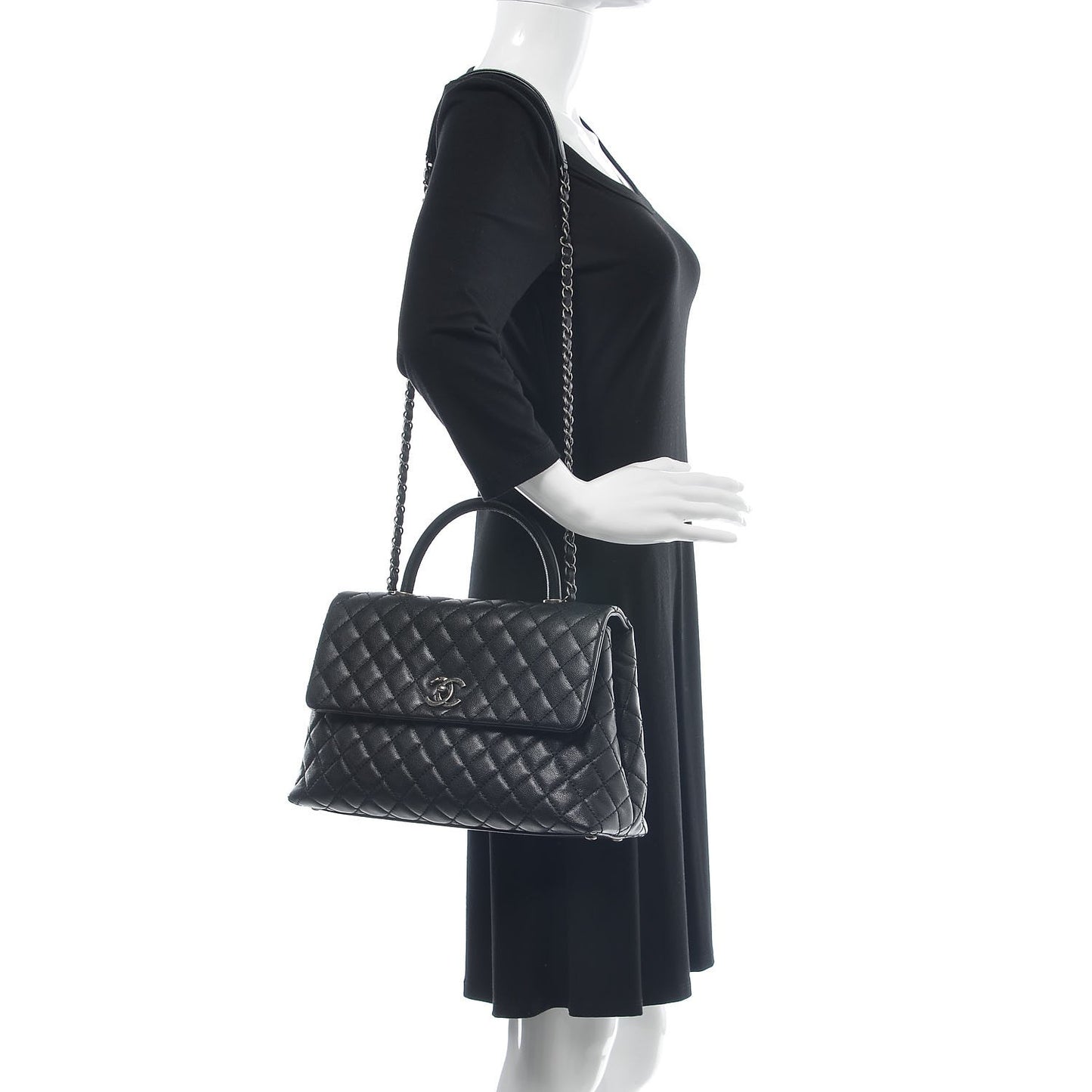 Caviar Quilted Medium Coco Handle Flap Black