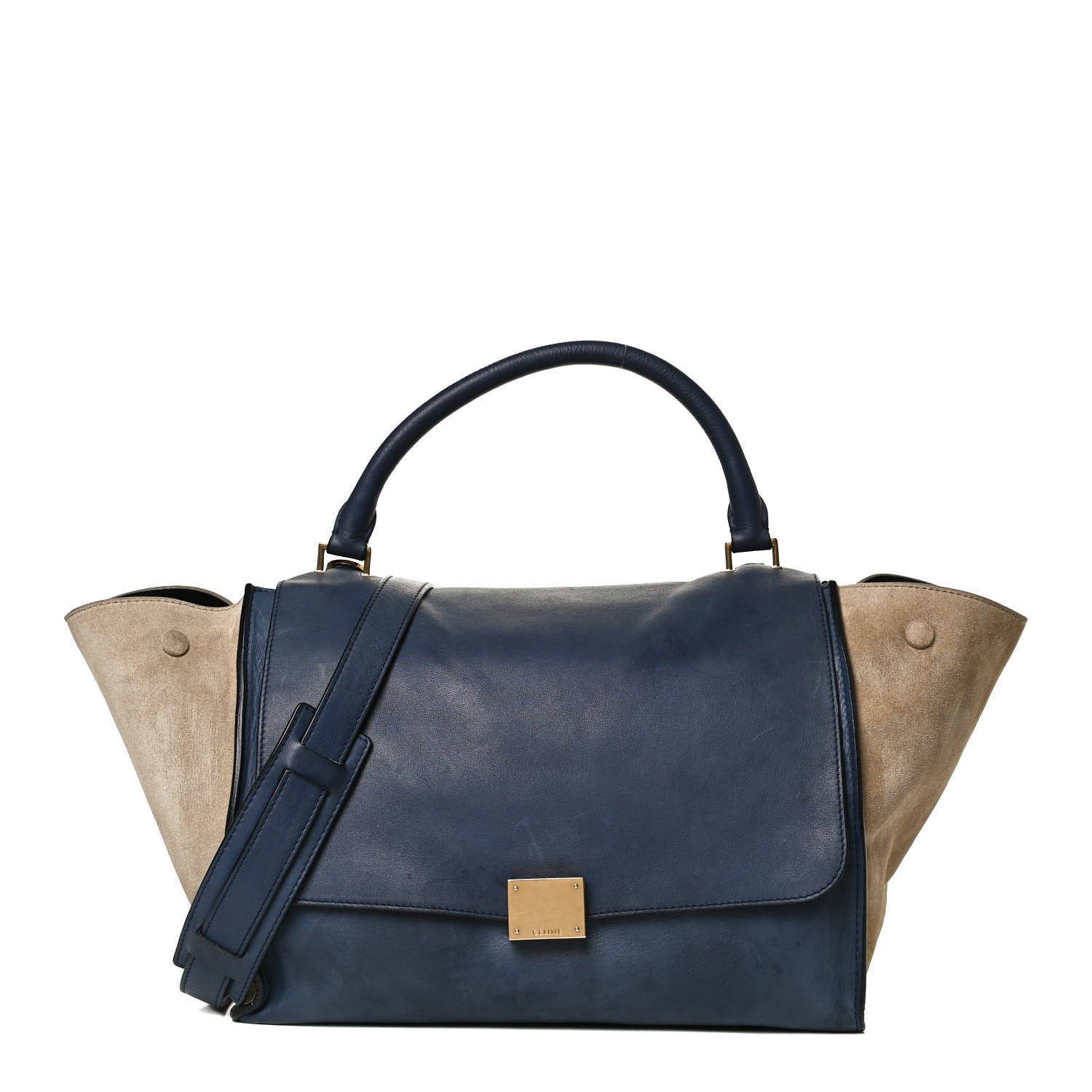 Celine Smooth Calfskin Suede Medium Bi-Color Trapeze Blue 1 of 12