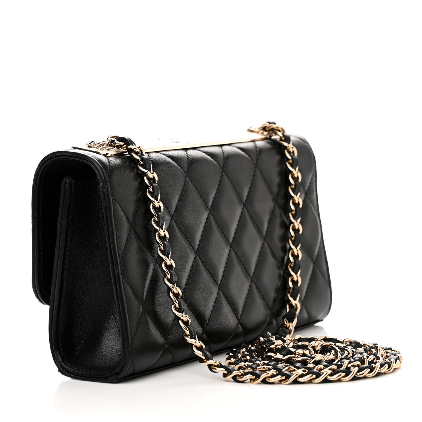 Lambskin Quilted Trendy CC Flap Phone Holder With Chain Black