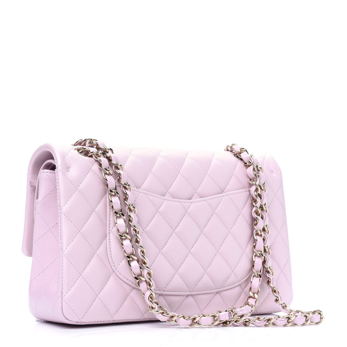 Iridescent Calfskin Quilted Medium Double Flap Light Pink